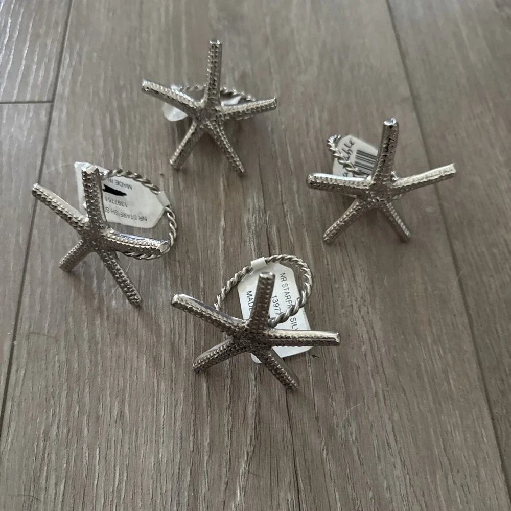 NEW Lot of 4 Sur La Table‎ Silver Starfish Napkin Rings Made in India NWT
